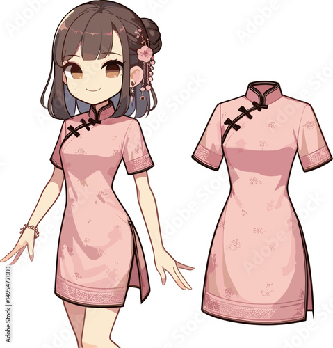 チャイナ服の女性のイラスト