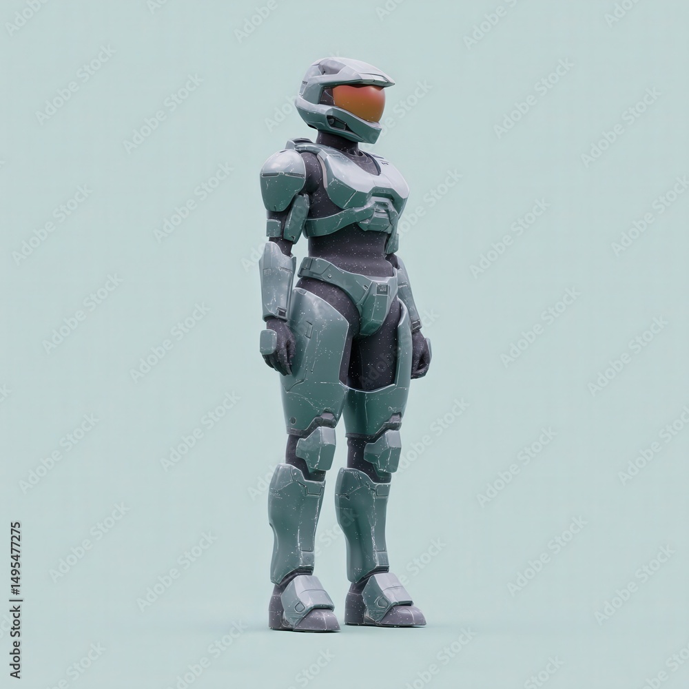 Female knight in futuristic exo-armor, sci-fi style tech platform Female knight in futuristic exo-armor, sci-fi style tech platform