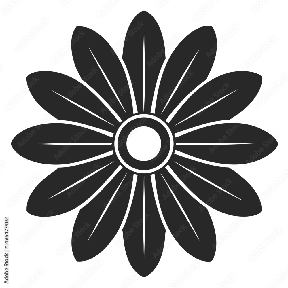 Monochrome Flower Design With Eleven Petals In A Geometric Style Monochrome Flower Design With Eleven Petals In A Geometric Style