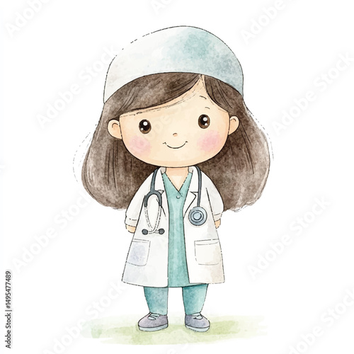 A girl doctor simple cartoon