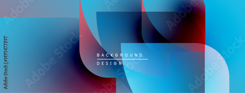 Abstract background features overlapping translucent shapes. Blue, red hues create modern visual effect. Text reads background design.