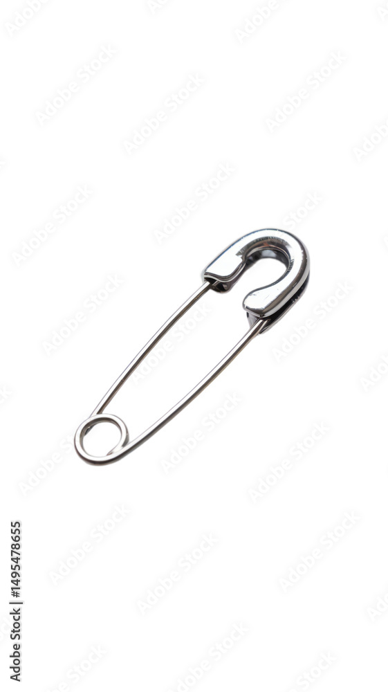 Close up of a Single Silver Safety Pin on Transparent Background Close up of a Single Silver Safety Pin on Transparent Background
