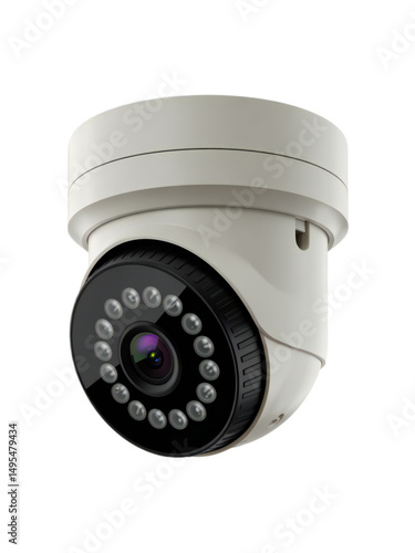 Modern White Security Dome Camera on Transparent Background for Design Projects