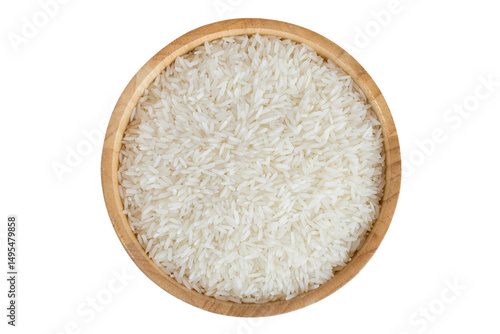 Quadro em tela Organic Thai Jasmine Rice Grain in Wooden Bowl with clipping path