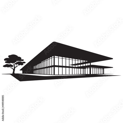 Modern conference center Vector black silhouette. with white background