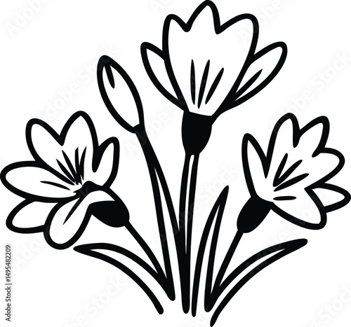 Elegant Floral Study: A minimalist illustration of three delicate flowers, with graceful petals and slender stems, stands in stark contrast.