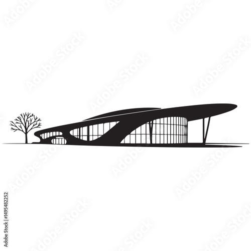 Modern conference center Vector black silhouette. with white background