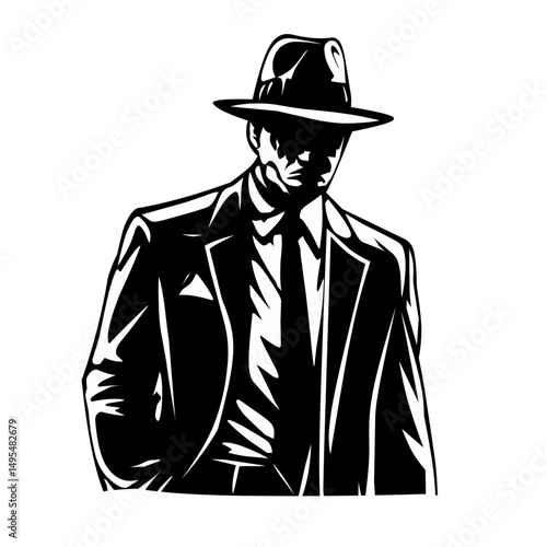 Mafia man in black and white silhouette