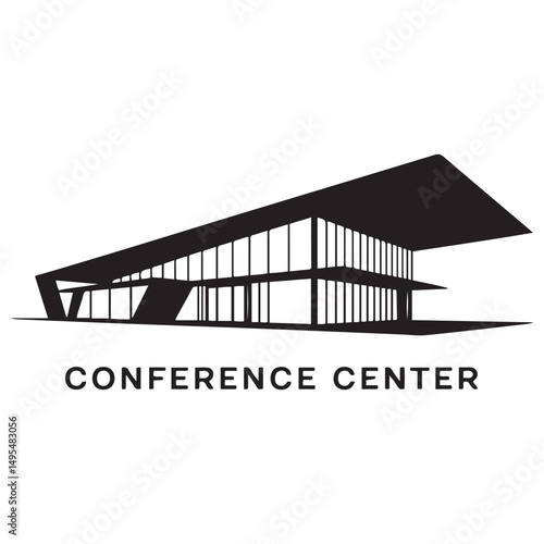 Modern conference center Vector black silhouette. with white background