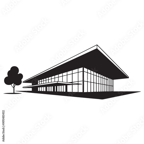 Modern conference center Vector black silhouette. with white background