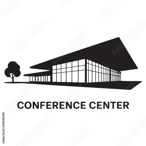 Modern conference center Vector black silhouette. with white background