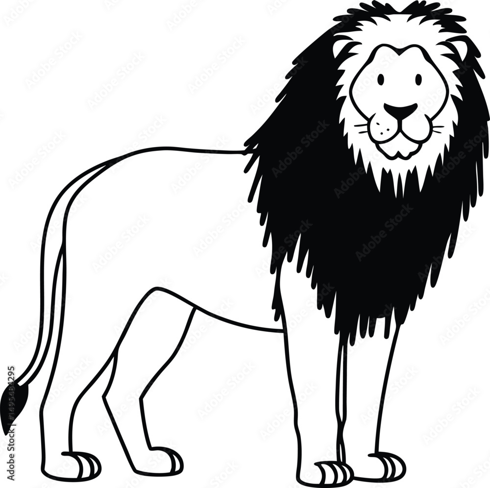 Obraz premium Majestic Lion Illustration: A striking illustration captures the noble presence of a male lion with its iconic mane and poised stance.