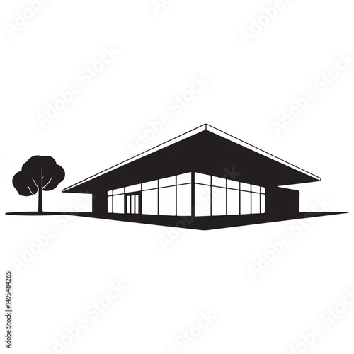 Modern conference center Vector black silhouette. with white background