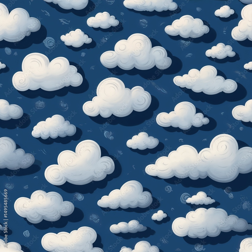 Clouds Seamless Pattern Illustration With Blue Background Clouds Seamless Pattern Illustration With Blue Background