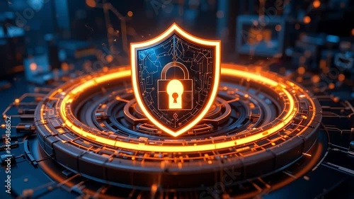 Wallpaper Mural AI security shield with neon glow and firewall ring Torontodigital.ca