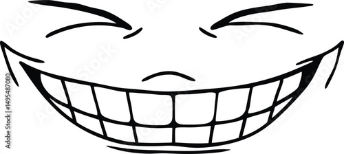 Giggle Face: A whimsical line drawing of a cartoon face, expressing pure, unadulterated joy and laughter with a wide, toothy grin.  