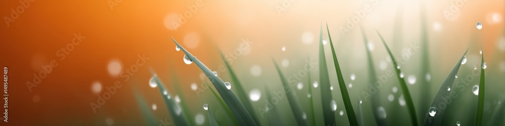 Fototapeta premium Vivid dewdrops on grass create a serene and colorful landscape for reflective moments