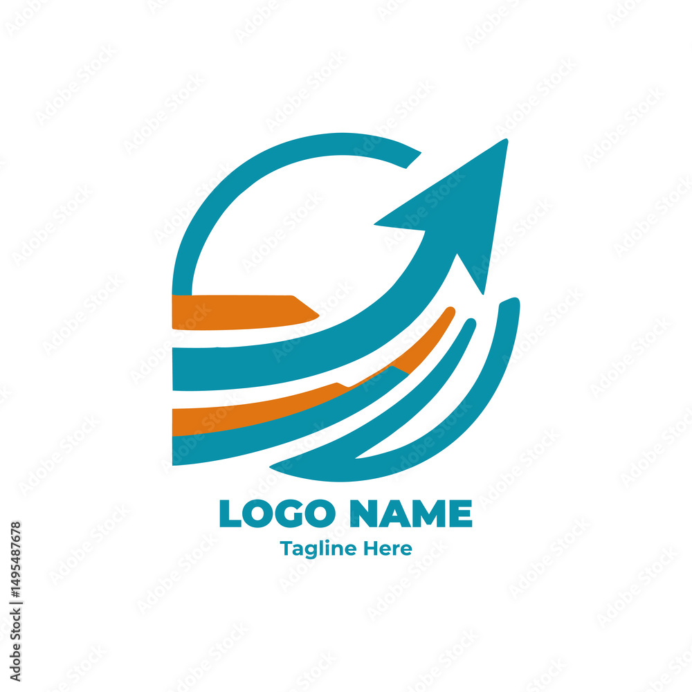 Fototapeta premium Minimalist financial logo design in blue and gold for accounting corporate business brand economy consultant investor agency and asset planning services