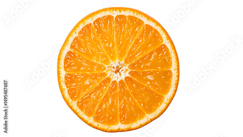 Another orange slice showing juicy segments and bright orange color on a clean white background.