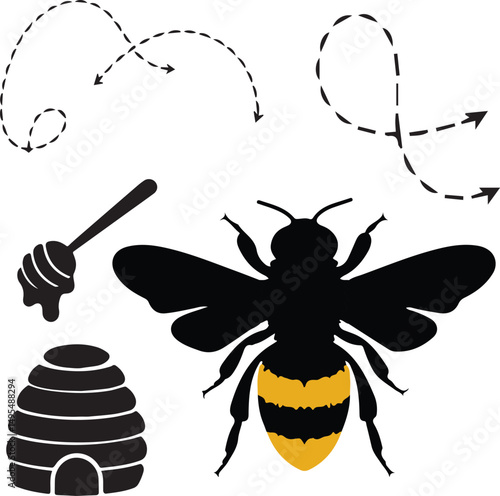 Silhouette honey bee Isolated on background vector illustration drawing for honey products