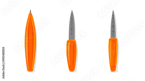 Three Orange Pens Displayed in Different Positions for Office and Stationery Use