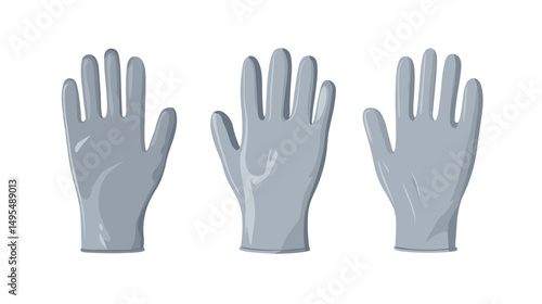 Three Pairs of Gray Medical Gloves Displayed in a Horizontal Arrangement on a Clean Background