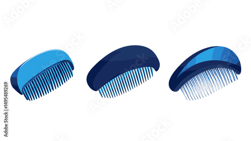 Three Varieties of Blue Hair Combs Designed for Hair Grooming and Personal Care