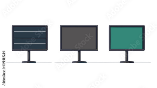 Three Varied Computer Monitors Displaying Different Backgrounds in a Modern Office Environment