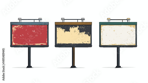 Three Weathered and Blank Billboards Awaiting New Advertisements in an Urban Landscape