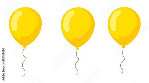 Three Yellow Balloons Floating Against a Plain Background for Celebration and Festivity