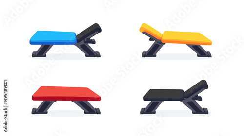 Variety of Adjustable Workout Benches in Different Colors for Fitness Training and Gym Use
