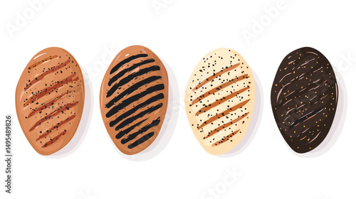 Variety of Assorted Cookies Featuring Chocolate and Creamy Toppings on a White Background