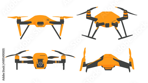 Variety of Orange Drones Showcasing Innovative Aerial Technology and Design from Multiple Angles