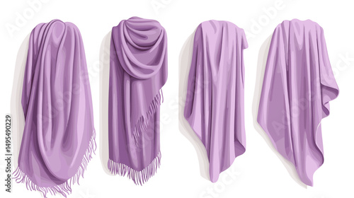 Various Drapes of Elegant Purple Fabric Showcasing Texture and Flowing Design Elements