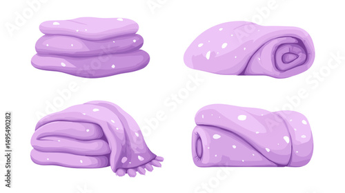 Various Textures of Soft Purple Blankets Stacked and Arranged for Comfort and Style
