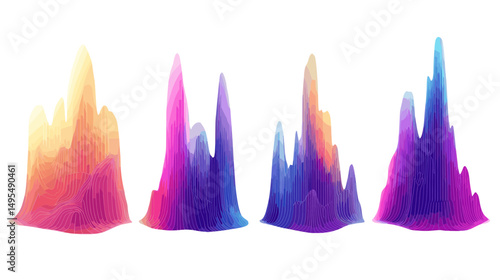 Vibrant Abstract Landscape with Colorful Mountain Peaks and Gradient Textures in Digital Art