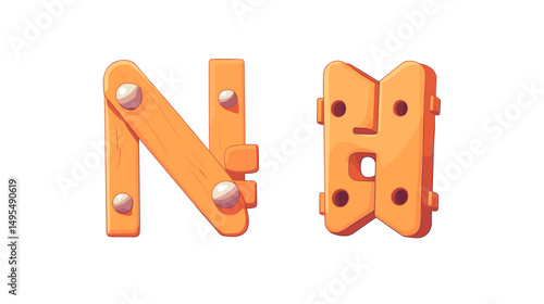 Stylized Wooden Letters N and H Designed for Creative Play and Educational Purposes
