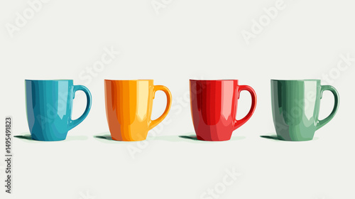 Set of Four Colorful Ceramic Mugs Displayed Together on a Plain Background