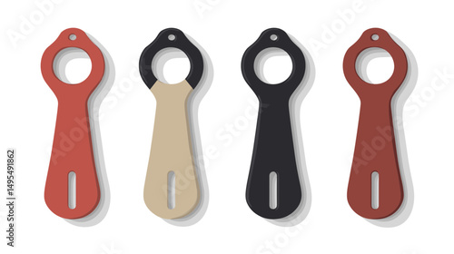 Set of Four Colorful Metal Bottle Openers on a White Background for Kitchen Accessories