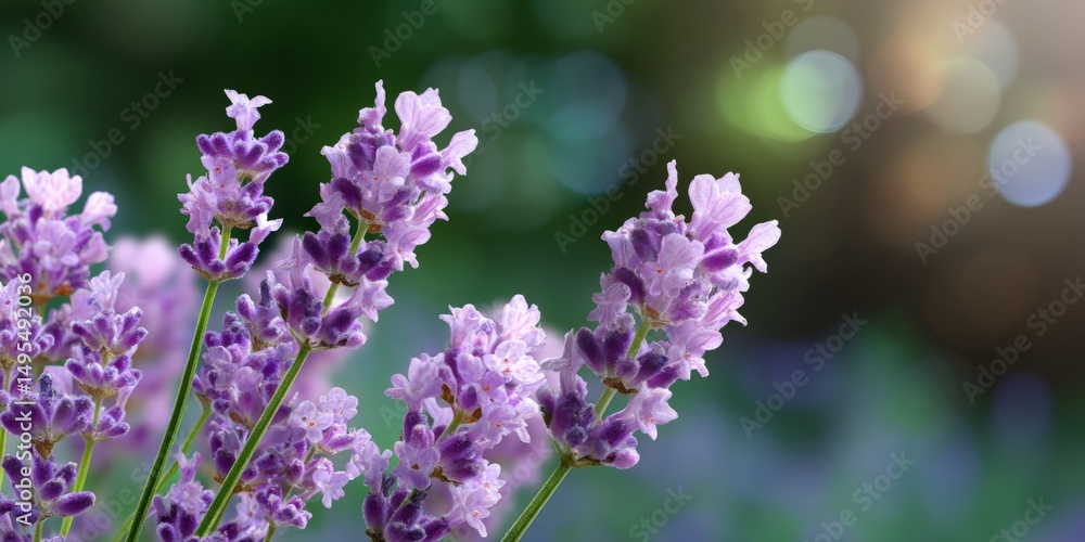 Fototapeta premium Vibrant purple lavender flowers in sunlit garden setting