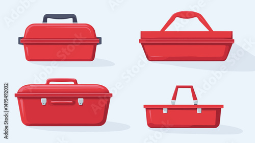 Set of Four Distinct Red Toolboxes with Various Designs and Functional Storage Options