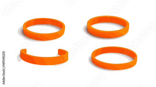 Set of Four Orange Rubber Bands with Unique Shapes and Designs for Various Uses and Occasions
