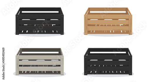 Set of Four Versatile Wooden Crates in Different Colors for Storage and Organization Use