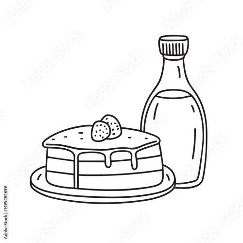 A tiramisu dish beside a syrup