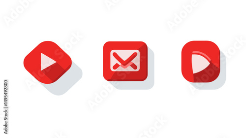 Set of Red Multimedia Icons for Communication and Engagement on Digital Platforms