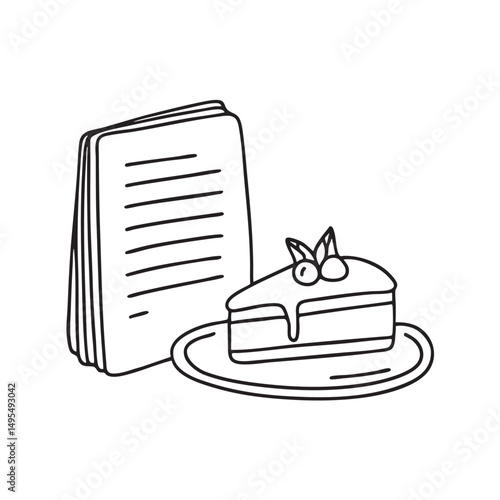 A tiramisu slice beside a recipe card on the table