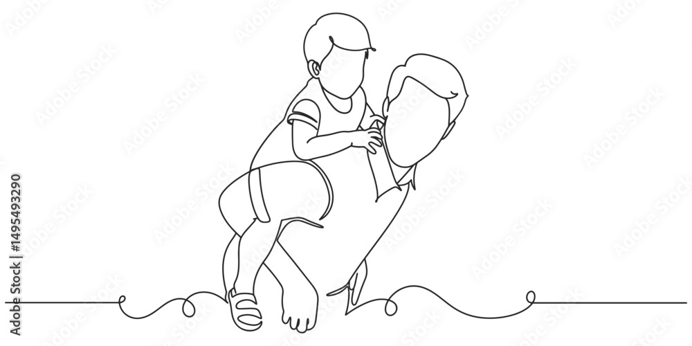 Fototapeta premium Fathers day line art style vector illustration, father and son line art illustration