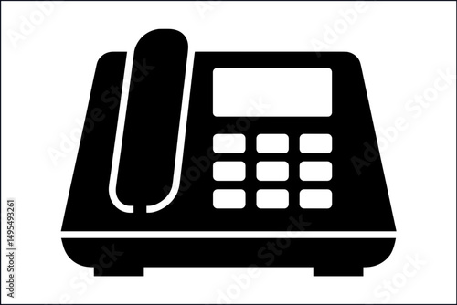 Classic Black Silhouette of a Landline Telephone with Keypad on White Background