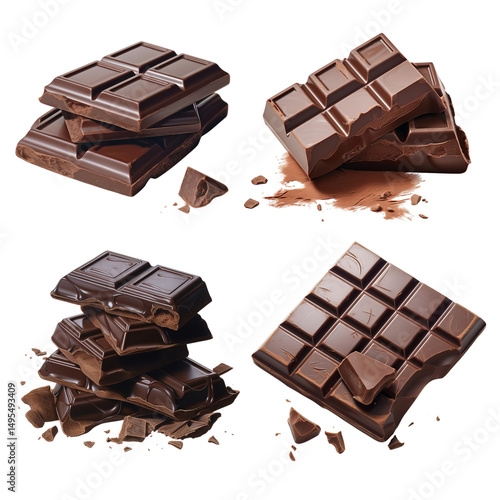 Realistic chocolate collection, isolated on white background