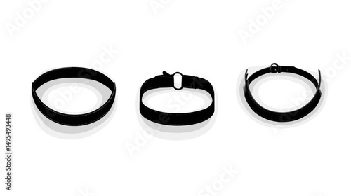 Set of Three Elegant Black Collars on White Background Showcasing Modern Minimalist Design